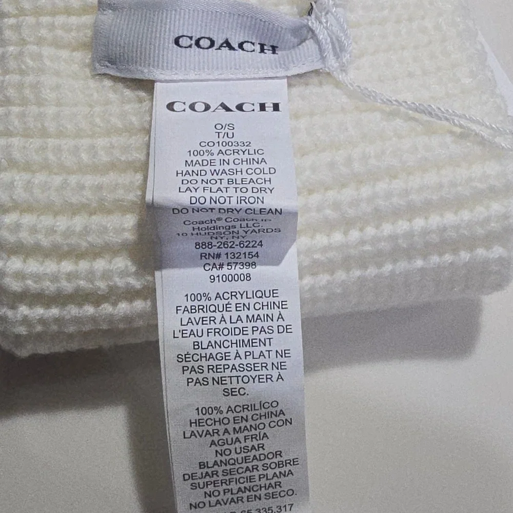 Coach Logo Headband Cream Acrylic Knit Ribbed Comfort Warm‎